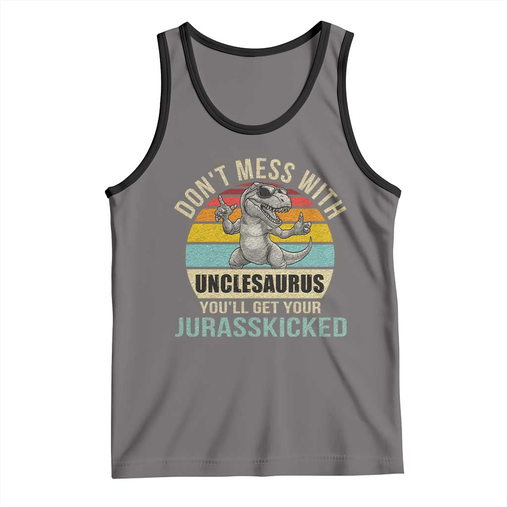 Funny Uncle Dinosaur Tank Top Don't Mess With Unclesaurus You'll Get Jurasskicked TS02 Deep Heather Black Print Your Wear