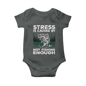Funny Fishing Baby Onesie Stress Is Caused By Not Fishing Enough Bass Fly Lovers Fisherman TS02 Dark Heather Print Your Wear