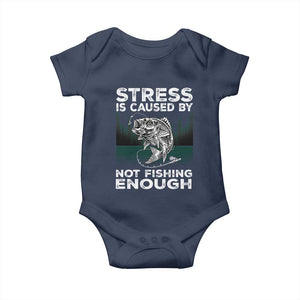 Funny Fishing Baby Onesie Stress Is Caused By Not Fishing Enough Bass Fly Lovers Fisherman TS02 Navy Print Your Wear