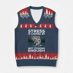 Funny Fishing V-Neck Knit Sweater Vest Stress Is Caused By Not Fishing Enough Bass Fly Lovers Fisherman TS02 Navy Red Print Your Wear