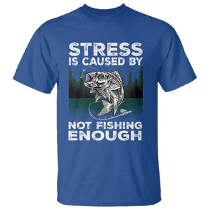 Funny Fishing T Shirt Stress Is Caused By Not Fishing Enough Bass Fly Lovers Fisherman TS02 Royal Blue Print Your Wear