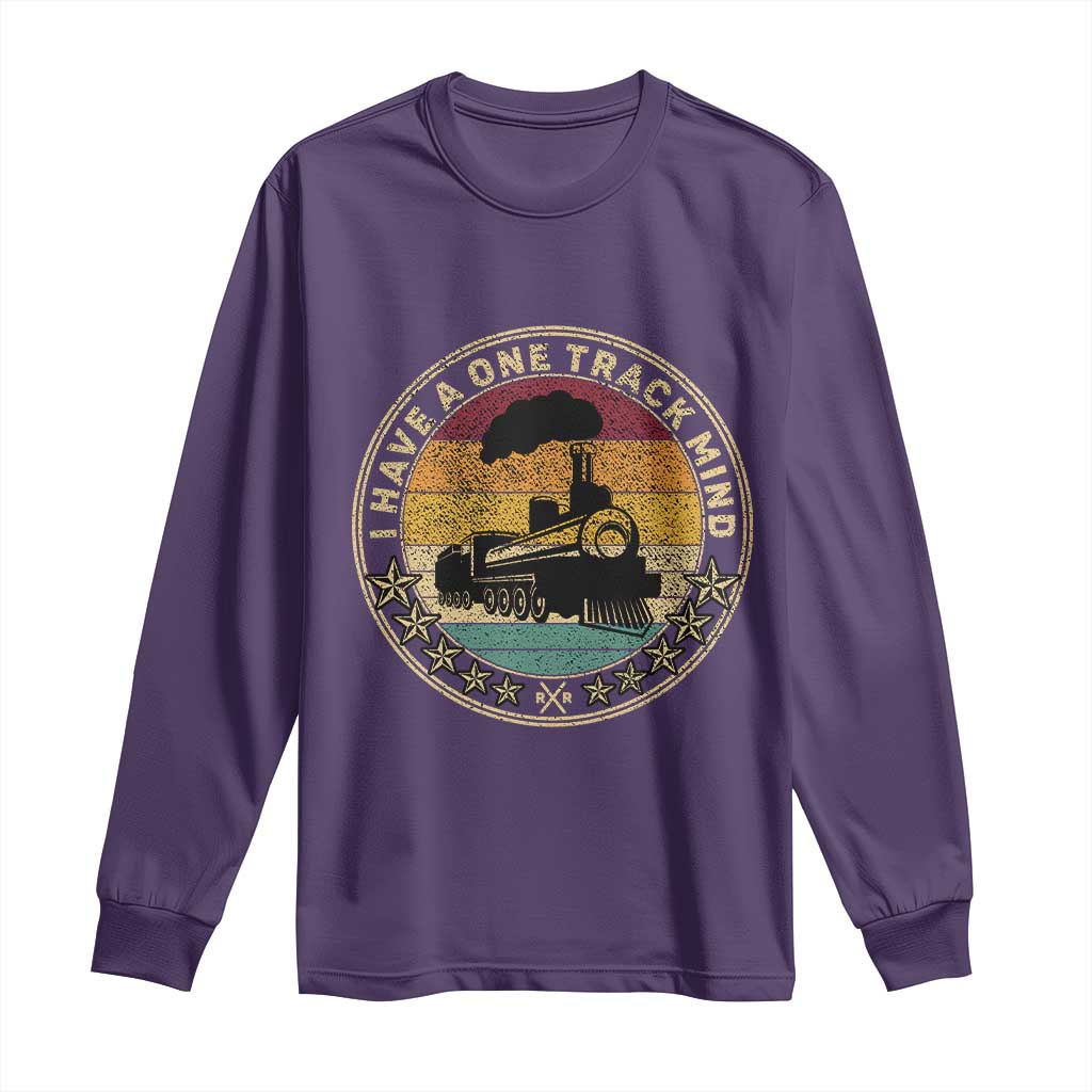 Funny I Have A One Track Mind Long Sleeve Shirt Train Railroad Retro Engine Model TS02 Purple Print Your Wear