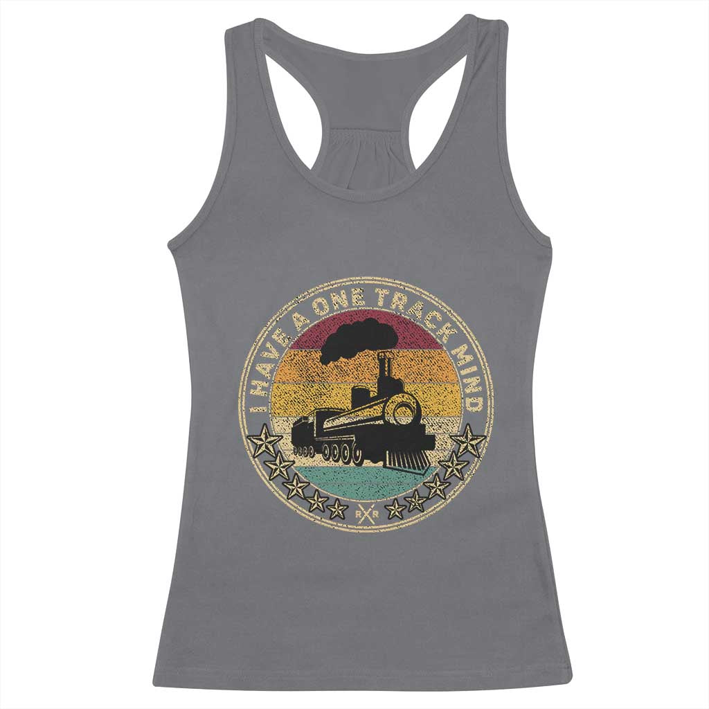 Funny I Have A One Track Mind Racerback Tank Top Train Railroad Retro Engine Model TS02 Charcoal Print Your Wear