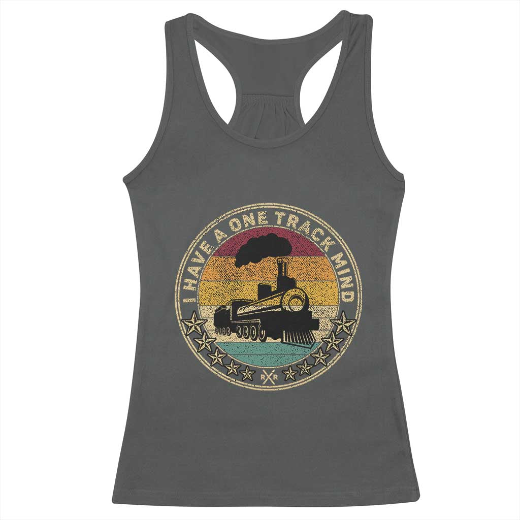 Funny I Have A One Track Mind Racerback Tank Top Train Railroad Retro Engine Model TS02 Dark Heather Print Your Wear