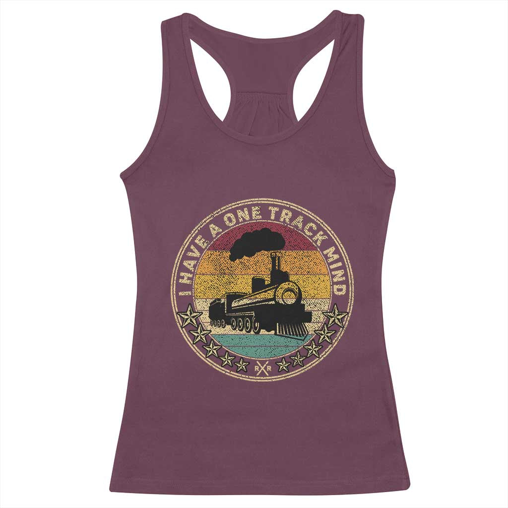 Funny I Have A One Track Mind Racerback Tank Top Train Railroad Retro Engine Model TS02 Maroon Print Your Wear