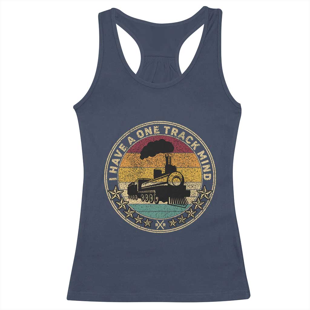 Funny I Have A One Track Mind Racerback Tank Top Train Railroad Retro Engine Model TS02 Navy Print Your Wear