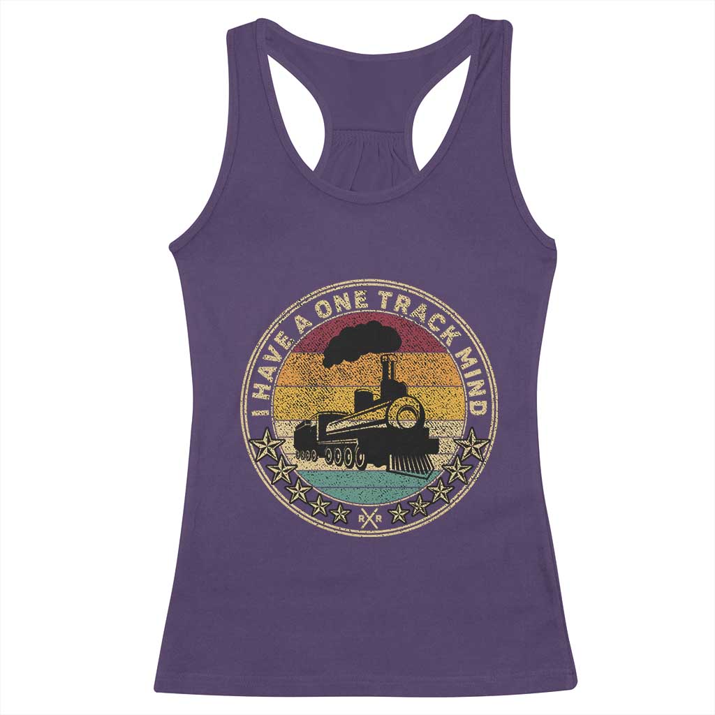 Funny I Have A One Track Mind Racerback Tank Top Train Railroad Retro Engine Model TS02 Purple Print Your Wear