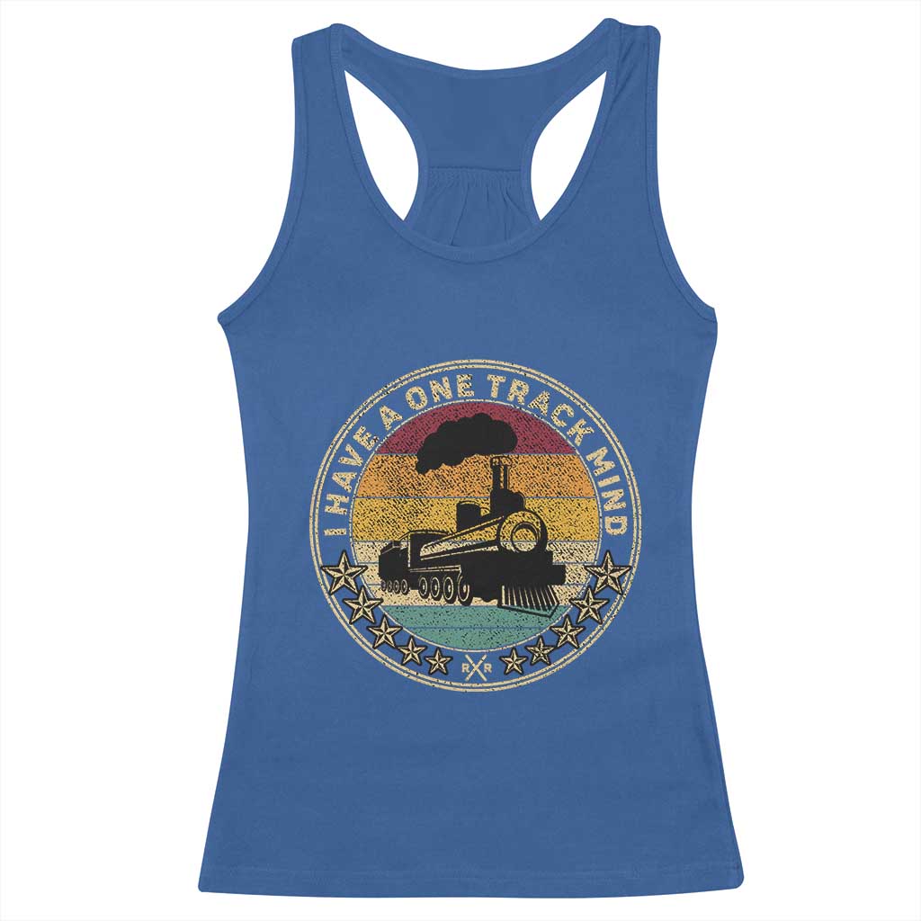 Funny I Have A One Track Mind Racerback Tank Top Train Railroad Retro Engine Model TS02 Royal Blue Print Your Wear