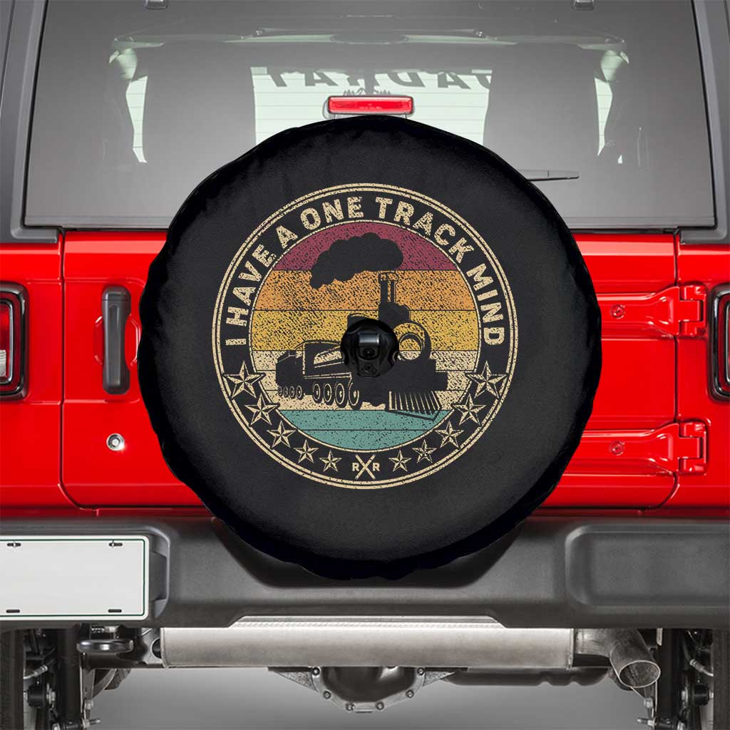 Funny I Have A One Track Mind Spare Tire Cover Train Railroad Retro Engine Model TS02 Black Print Your Wear