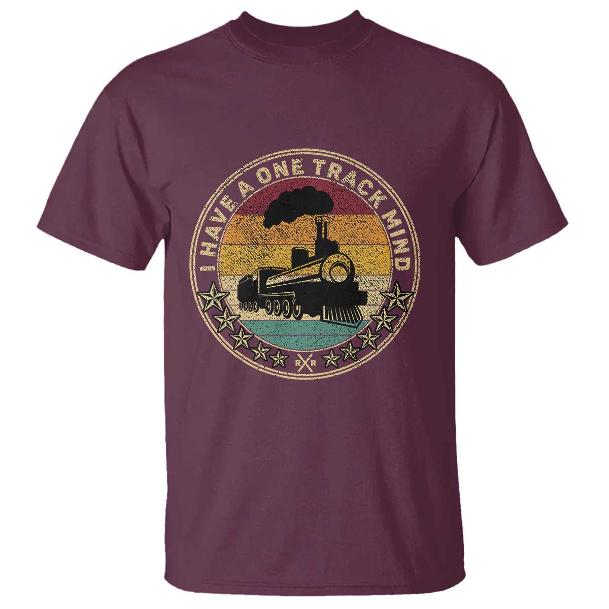 Funny I Have A One Track Mind T Shirt Train Railroad Retro Engine Model TS02 Maroon Print Your Wear