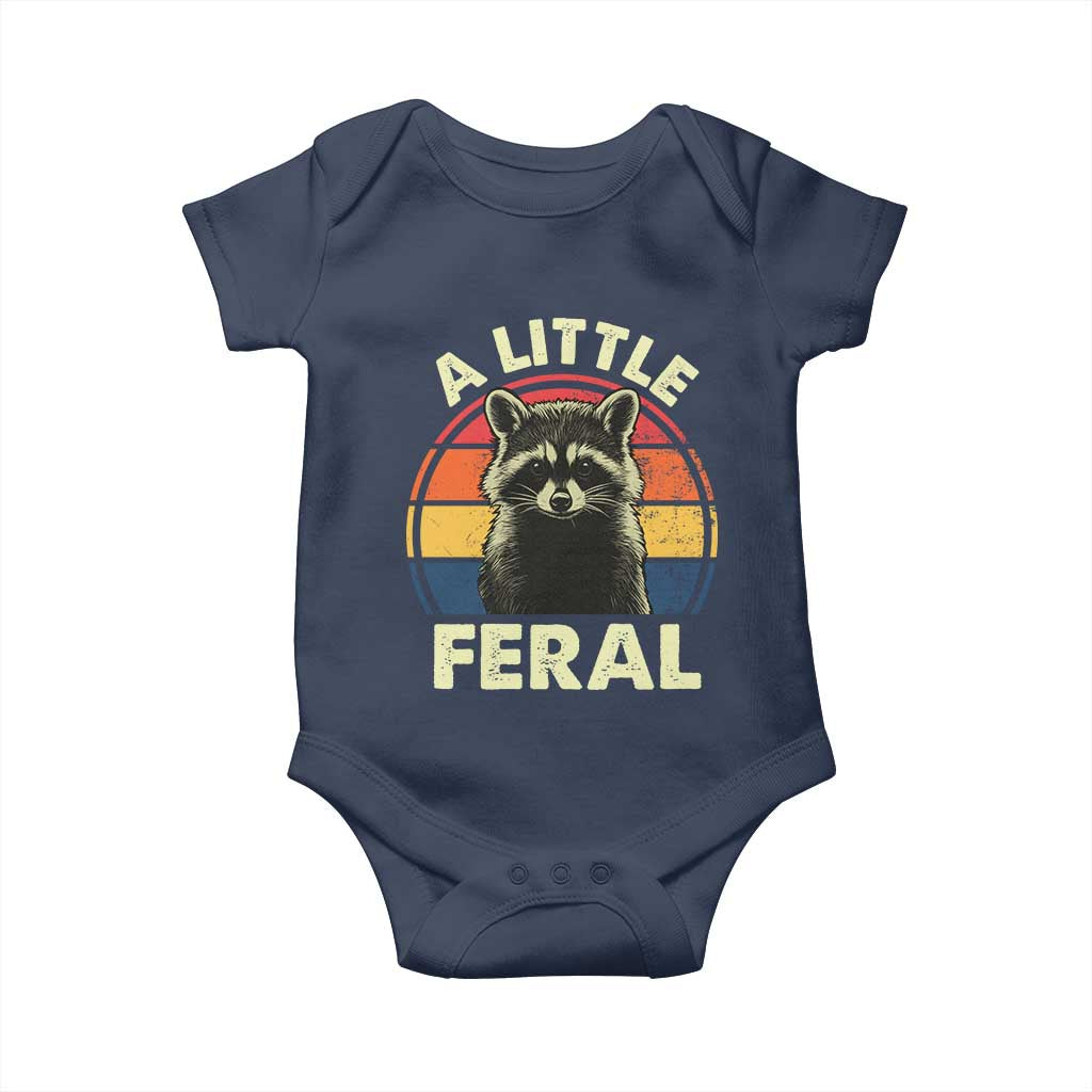 Funny Raccoon Baby Onesie A Little Feral Trash Panda Meme Retro TS02 Navy Print Your Wear