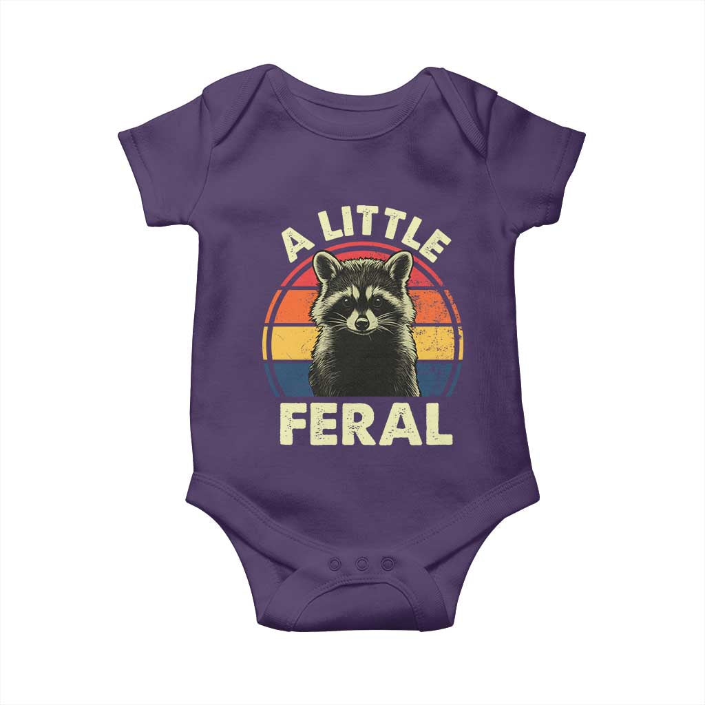 Funny Raccoon Baby Onesie A Little Feral Trash Panda Meme Retro TS02 Purple Print Your Wear