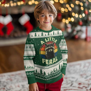 Funny Raccoon Ugly Christmas Sweater A Little Feral Trash Panda Meme Retro TS02 Forest Green Beige Print Your Wear