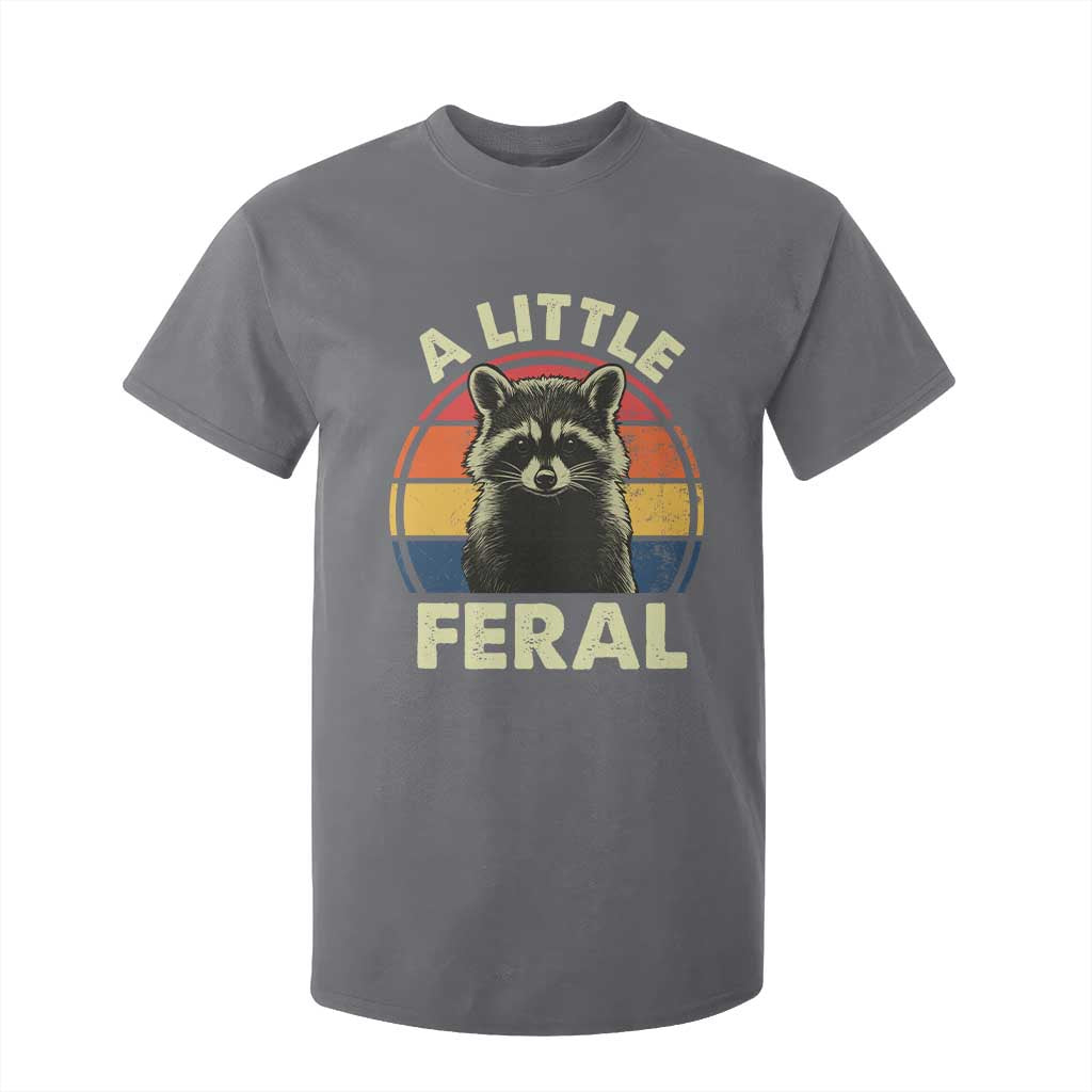 Funny Raccoon T Shirt For Kid A Little Feral Trash Panda Meme Retro TS02 Charcoal Print Your Wear