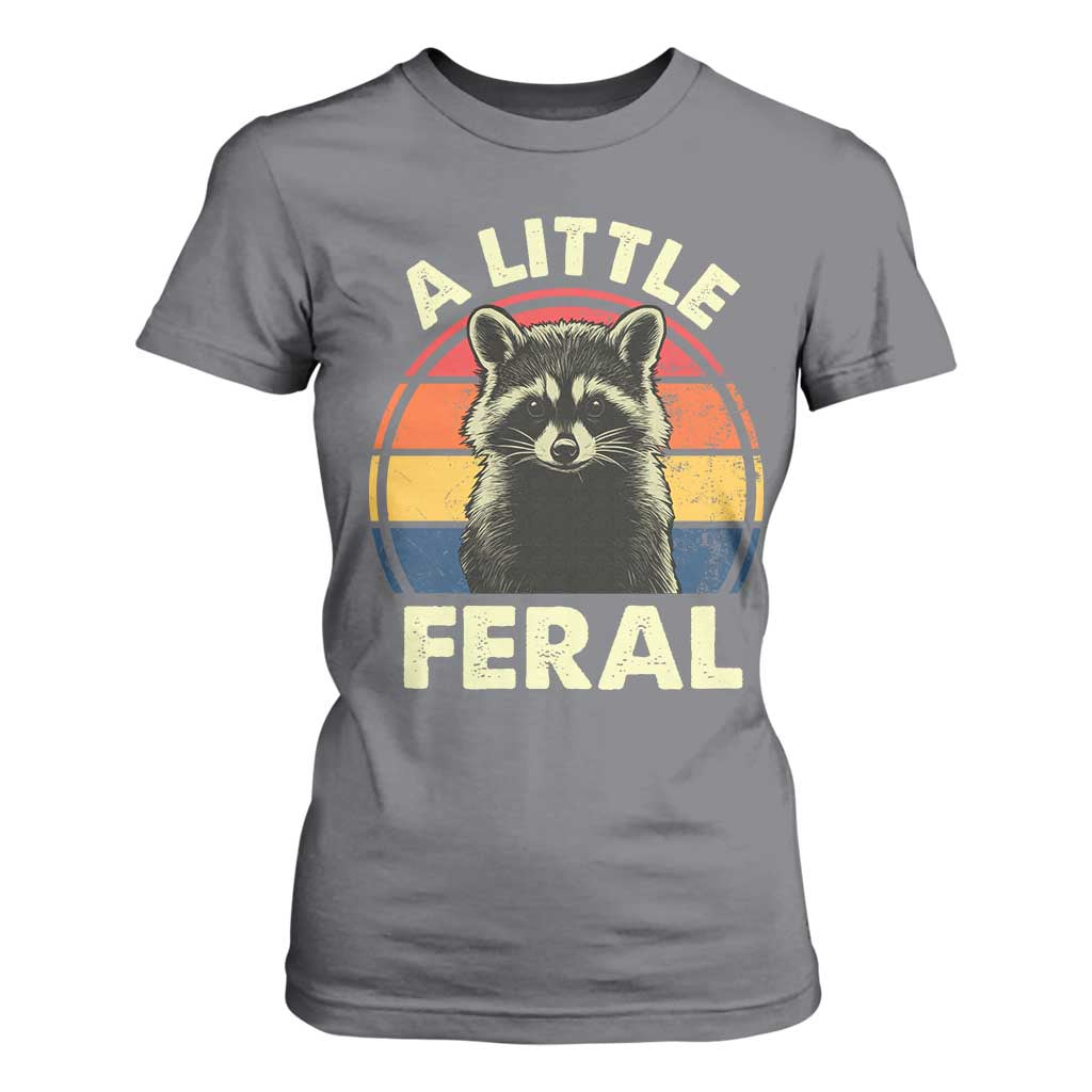 Funny Raccoon T Shirt For Women A Little Feral Trash Panda Meme Retro TS02 Charcoal Print Your Wear