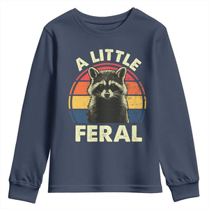 Funny Raccoon Youth Sweatshirt A Little Feral Trash Panda Meme Retro TS02 Navy Print Your Wear