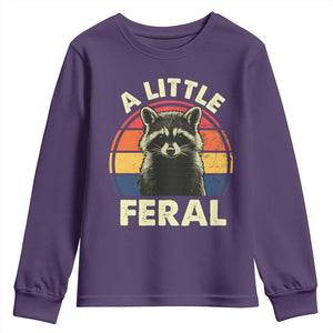 Funny Raccoon Youth Sweatshirt A Little Feral Trash Panda Meme Retro TS02 Purple Print Your Wear