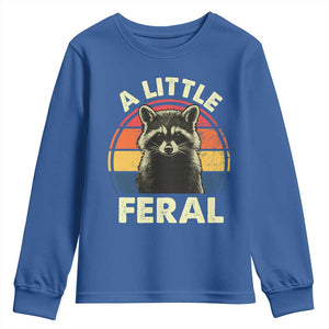 Funny Raccoon Youth Sweatshirt A Little Feral Trash Panda Meme Retro TS02 Royal Blue Print Your Wear
