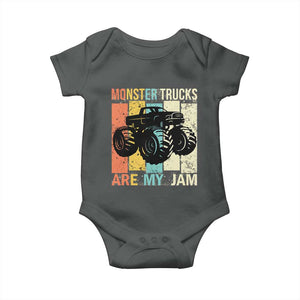 Monster Trucks Are My Jam Baby Onesie Vintage Retro TS02 Dark Heather Print Your Wear