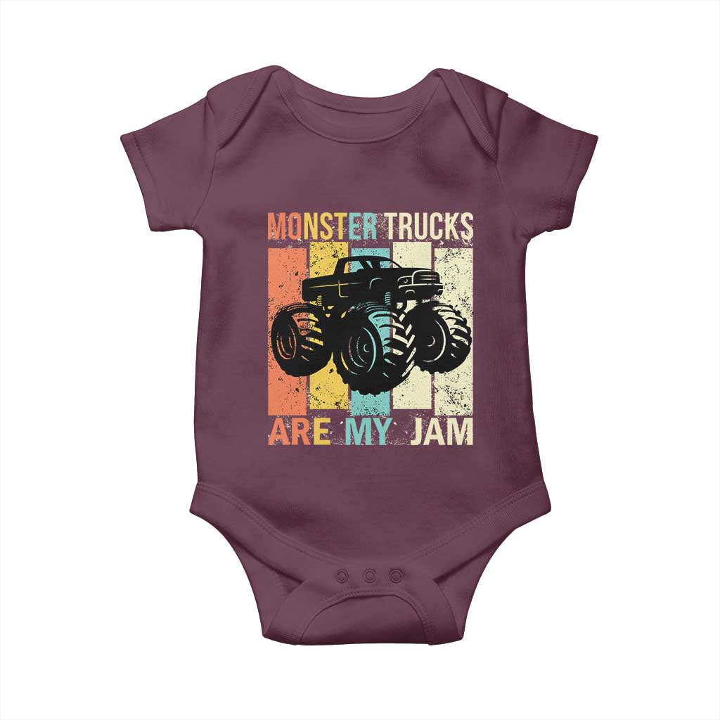 Monster Trucks Are My Jam Baby Onesie Vintage Retro TS02 Maroon Print Your Wear