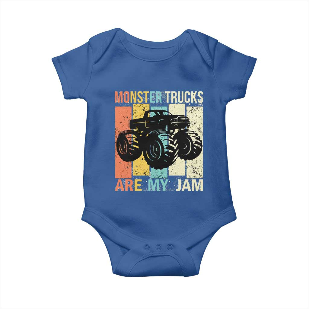 Monster Trucks Are My Jam Baby Onesie Vintage Retro TS02 Royal Blue Print Your Wear