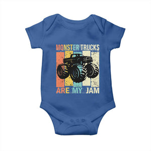 Monster Trucks Are My Jam Baby Onesie Vintage Retro TS02 Royal Blue Print Your Wear