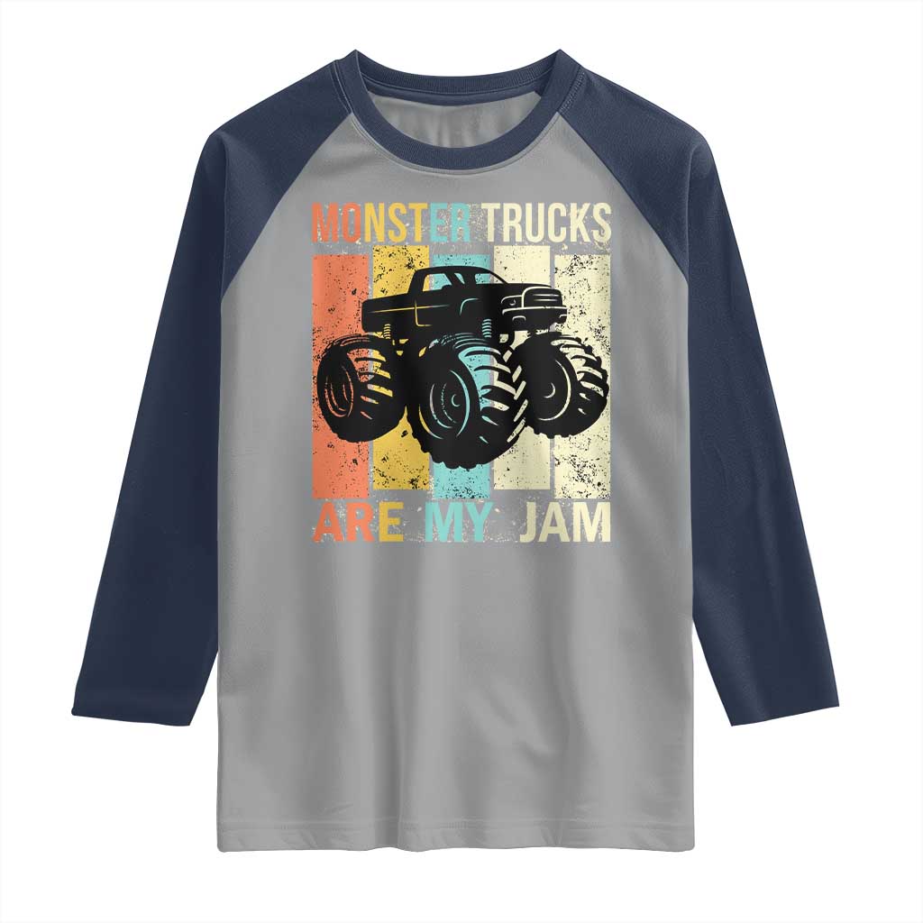 Monster Trucks Are My Jam Raglan Shirt Vintage Retro TS02 Sport Gray Navy Print Your Wear