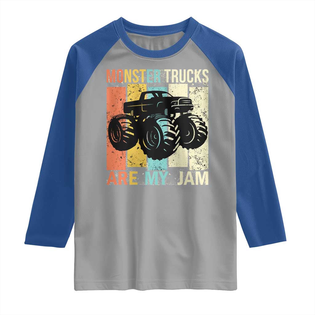 Monster Trucks Are My Jam Raglan Shirt Vintage Retro TS02 Sport Gray Royal Print Your Wear