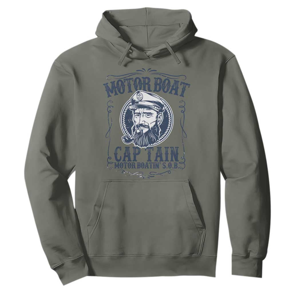 Motor Boat Captain Hoodie Funny Pontoon Boating Motor Boatin Lake Life TS02 Military Green Print Your Wear