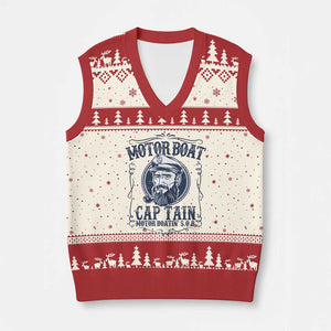 Motor Boat Captain V-Neck Knit Sweater Vest Funny Pontoon Boating Motor Boatin Lake Life TS02 Beige Red Print Your Wear