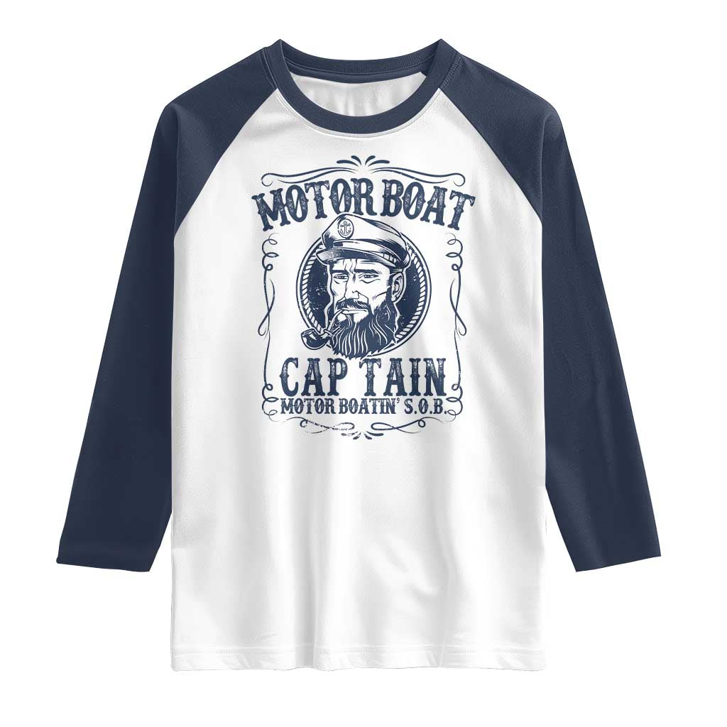 Motor Boat Captain Raglan Shirt Funny Pontoon Boating Motor Boatin Lake Life TS02 White Navy Print Your Wear