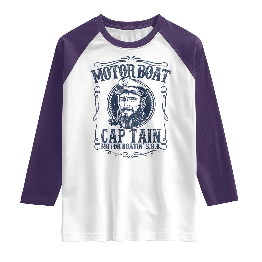 Motor Boat Captain Raglan Shirt Funny Pontoon Boating Motor Boatin Lake Life TS02 White Purple Print Your Wear