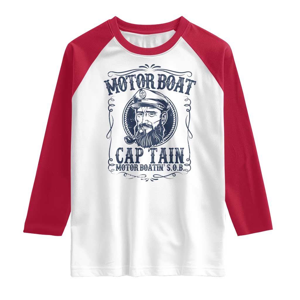 Motor Boat Captain Raglan Shirt Funny Pontoon Boating Motor Boatin Lake Life TS02 White Red Print Your Wear