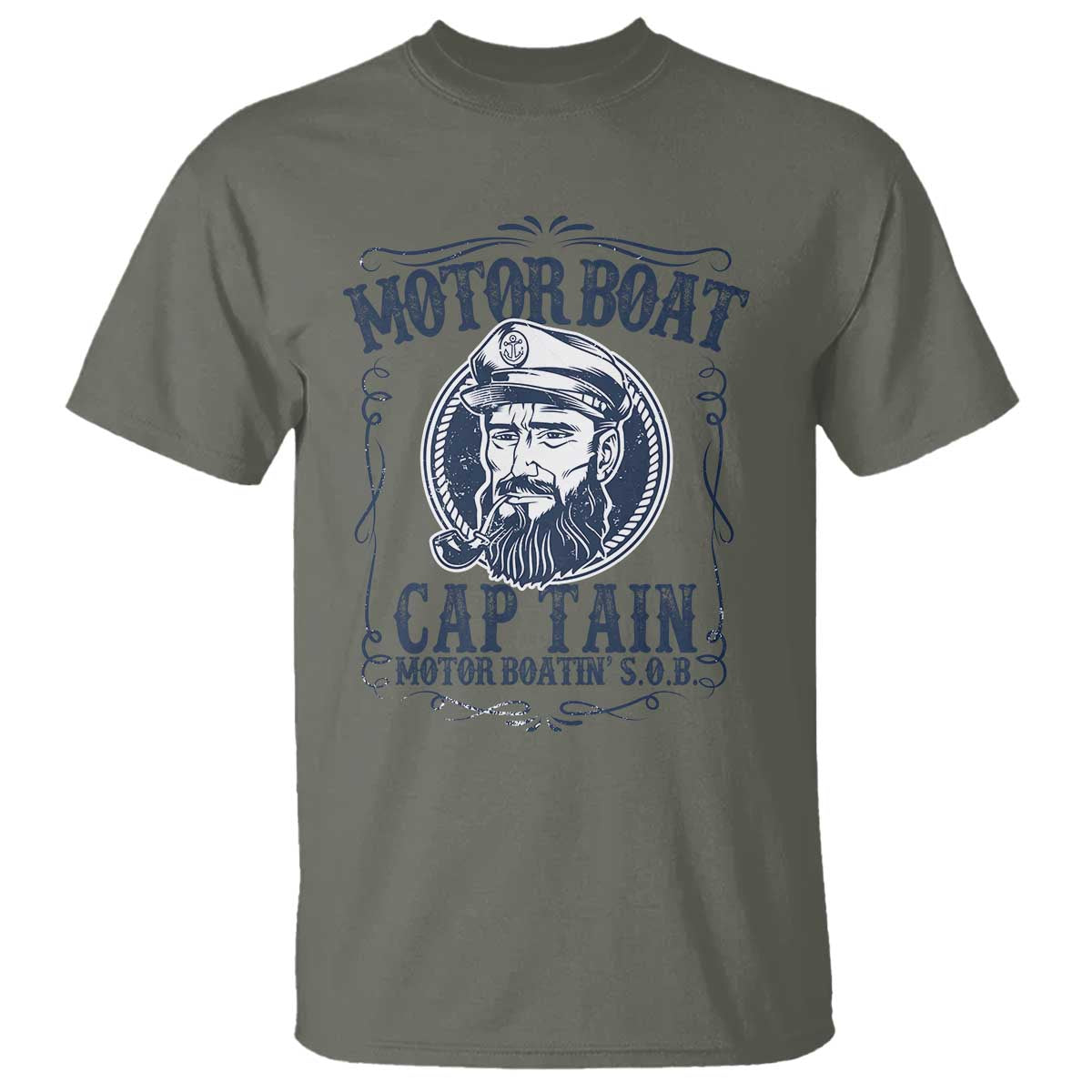 Motor Boat Captain T Shirt Funny Pontoon Boating Motor Boatin Lake Life TS02 Military Green Print Your Wear
