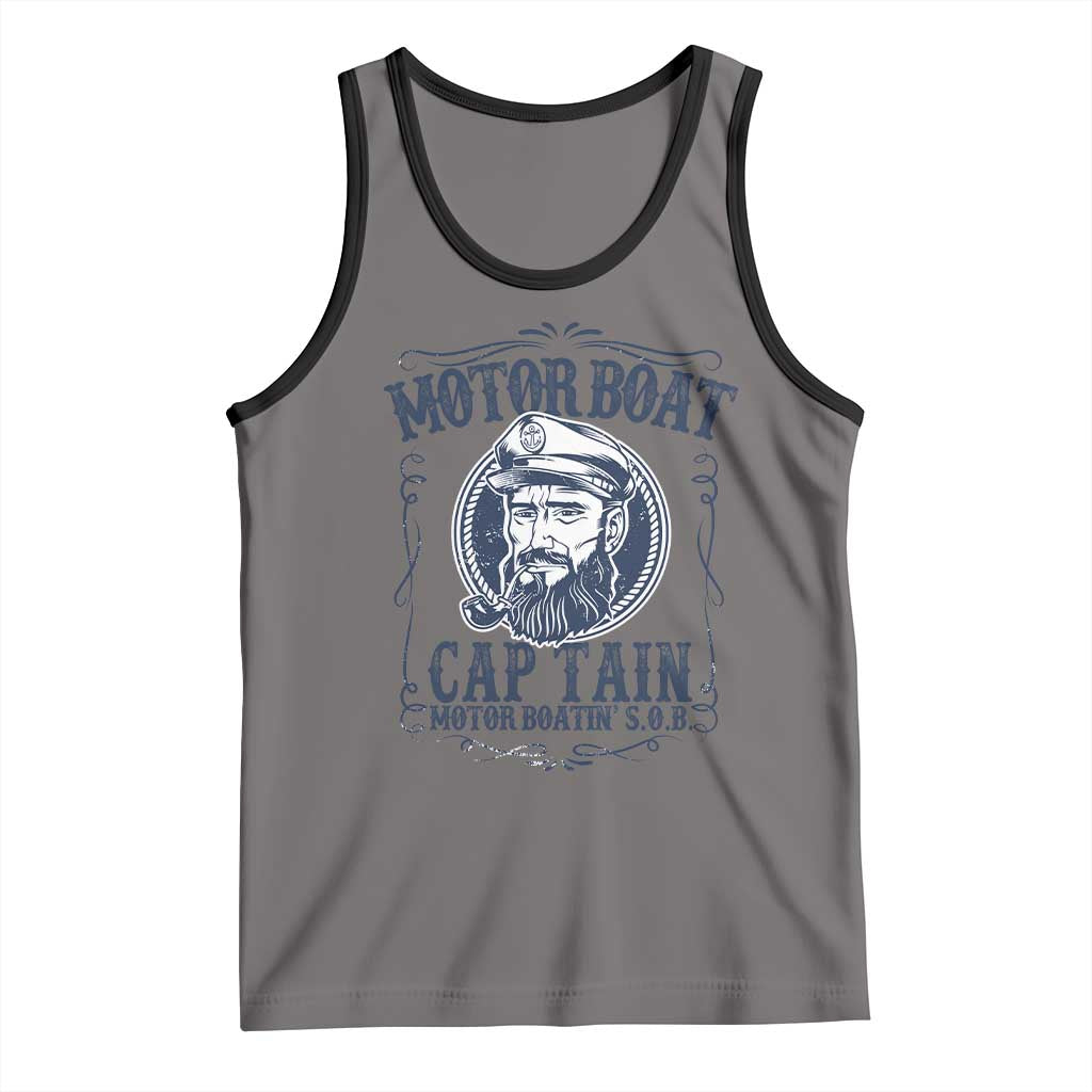 Motor Boat Captain Tank Top Funny Pontoon Boating Motor Boatin Lake Life TS02 Deep Heather Black Print Your Wear
