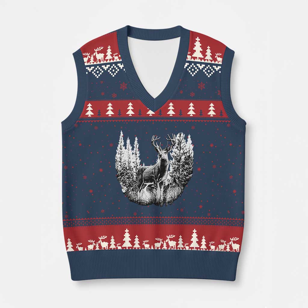 Deer Hunting V-Neck Knit Sweater Vest Deer Forest Nature Lover Stag Hunter TS02 Navy Red Print Your Wear