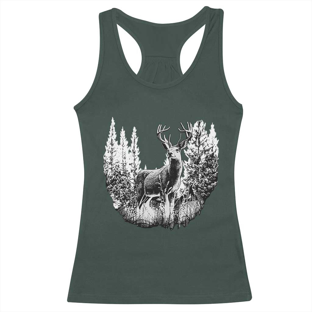 Deer Hunting Racerback Tank Top Deer Forest Nature Lover Stag Hunter TS02 Dark Forest Green Print Your Wear