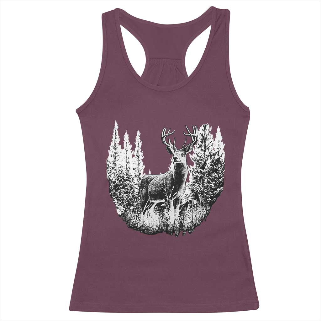 Deer Hunting Racerback Tank Top Deer Forest Nature Lover Stag Hunter TS02 Maroon Print Your Wear
