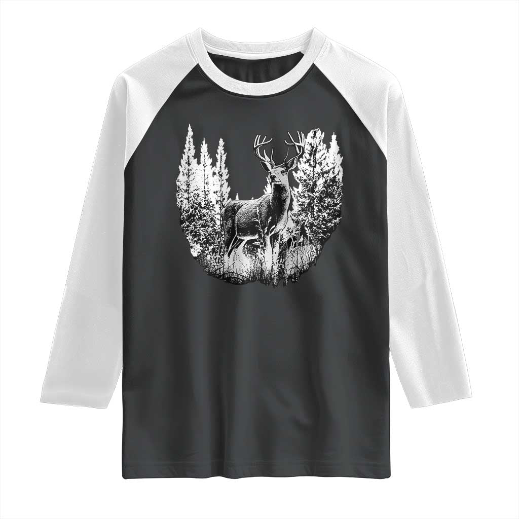 Deer Hunting Raglan Shirt Deer Forest Nature Lover Stag Hunter TS02 Black White Print Your Wear