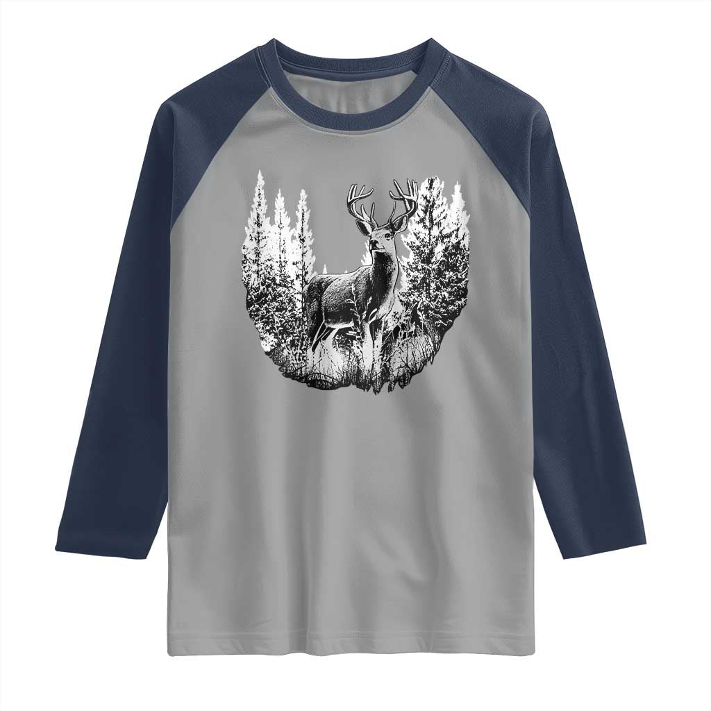 Deer Hunting Raglan Shirt Deer Forest Nature Lover Stag Hunter TS02 Sport Gray Navy Print Your Wear