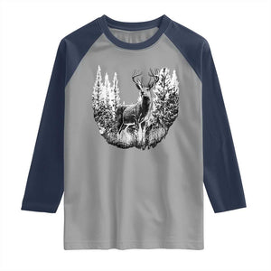 Deer Hunting Raglan Shirt Deer Forest Nature Lover Stag Hunter TS02 Sport Gray Navy Print Your Wear