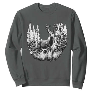 Deer Hunting Sweatshirt Deer Forest Nature Lover Stag Hunter TS02 Dark Heather Print Your Wear