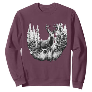 Deer Hunting Sweatshirt Deer Forest Nature Lover Stag Hunter TS02 Maroon Print Your Wear