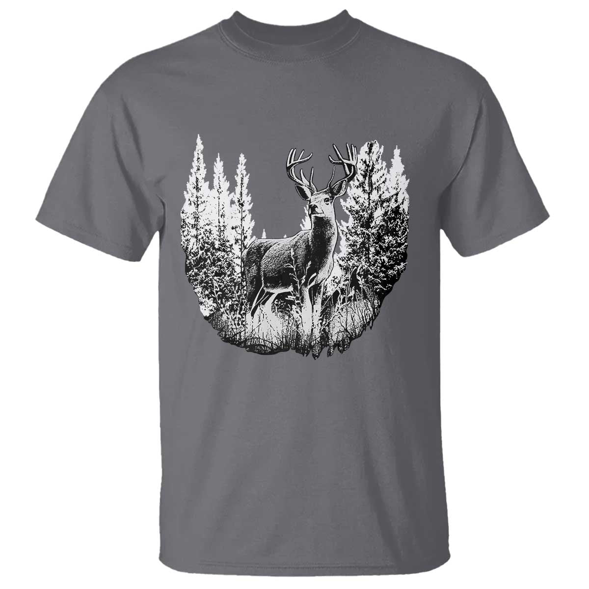 Deer Hunting T Shirt Deer Forest Nature Lover Stag Hunter TS02 Charcoal Print Your Wear