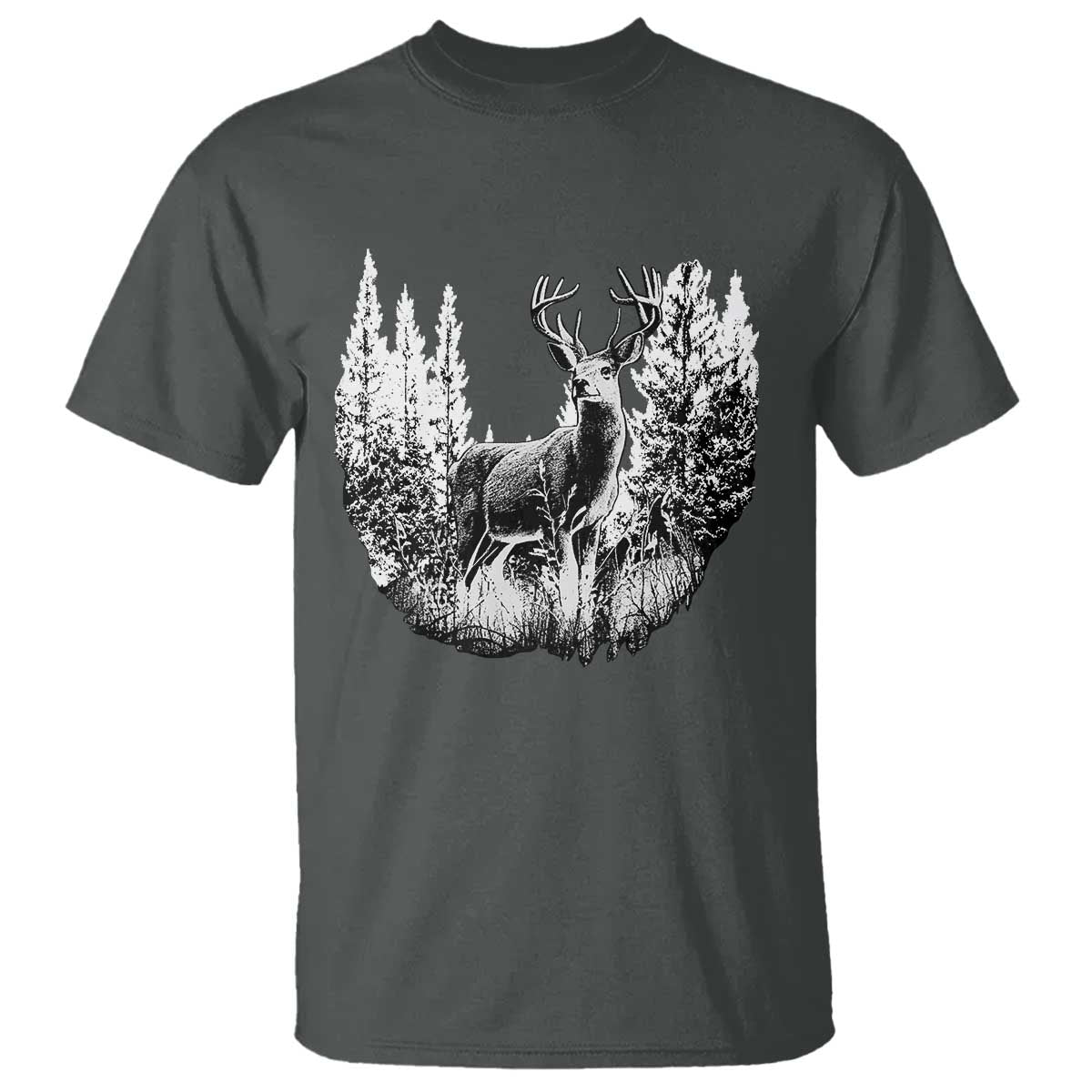 Deer Hunting T Shirt Deer Forest Nature Lover Stag Hunter TS02 Dark Heather Print Your Wear