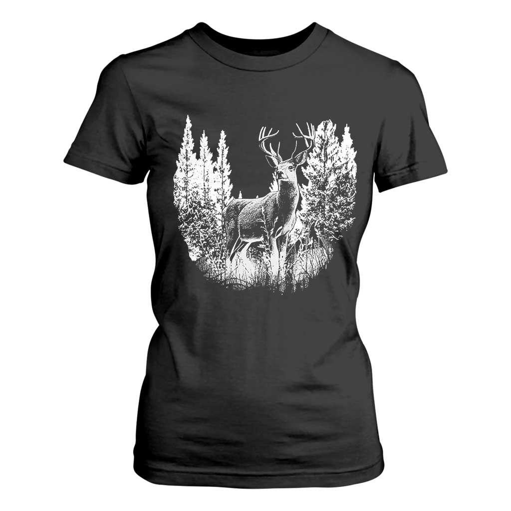 Deer Hunting T Shirt For Women Deer Forest Nature Lover Stag Hunter TS02 Black Print Your Wear