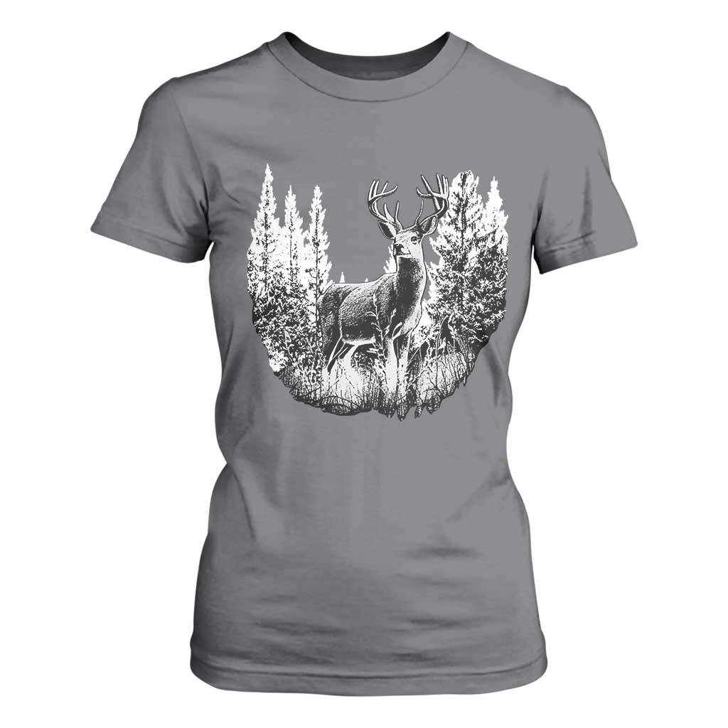 Deer Hunting T Shirt For Women Deer Forest Nature Lover Stag Hunter TS02 Charcoal Print Your Wear