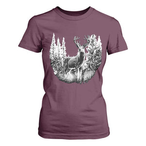 Deer Hunting T Shirt For Women Deer Forest Nature Lover Stag Hunter TS02 Maroon Print Your Wear