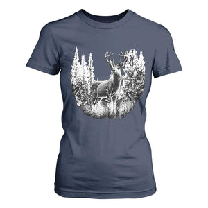 Deer Hunting T Shirt For Women Deer Forest Nature Lover Stag Hunter TS02 Navy Print Your Wear