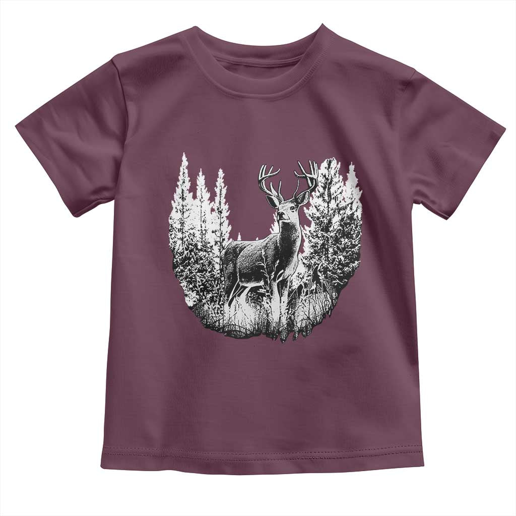 Deer Hunting Toddler T Shirt Deer Forest Nature Lover Stag Hunter TS02 Maroon Print Your Wear